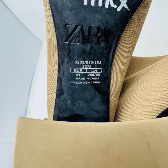 ZARA Knit Sock Ankle Boots Brown Block Heel Pointed Toe Size 41 EU / 10 US - Picture 9 of 12